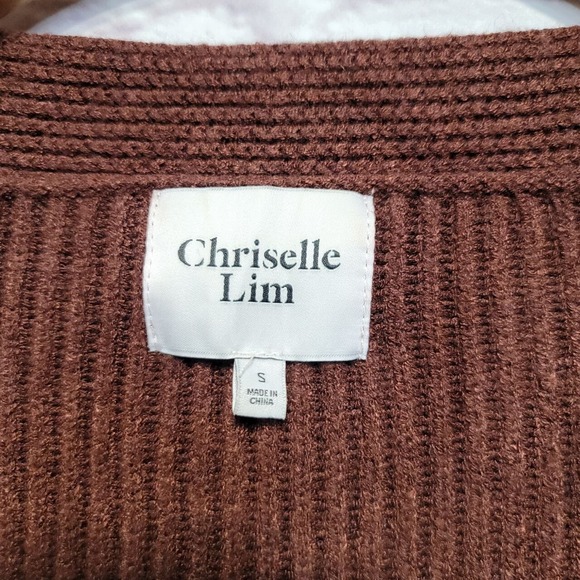 Chriselle Lim Cardigan Sweater Women Small Brown Cleo Button Ribbed Knit Cozy - Picture 3 of 14